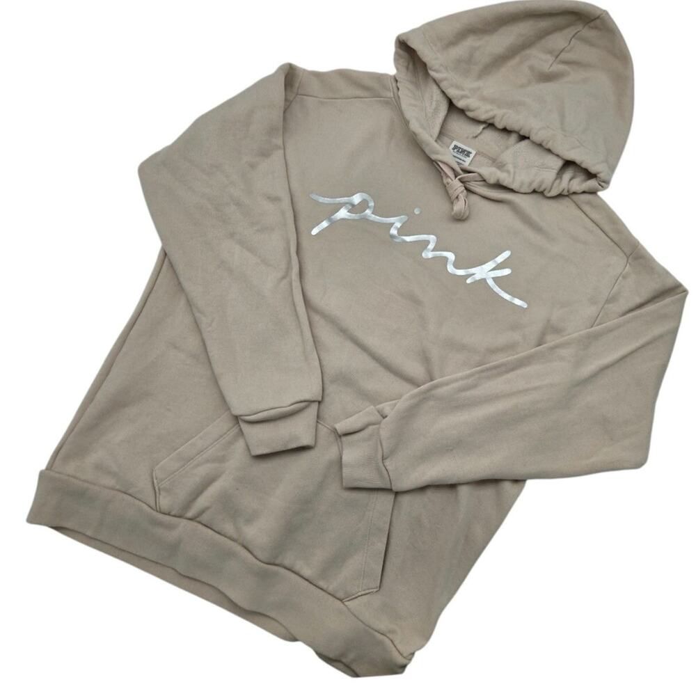 Victoria's Secret PINK beige hooded pullover sweatshirt hoodie XS